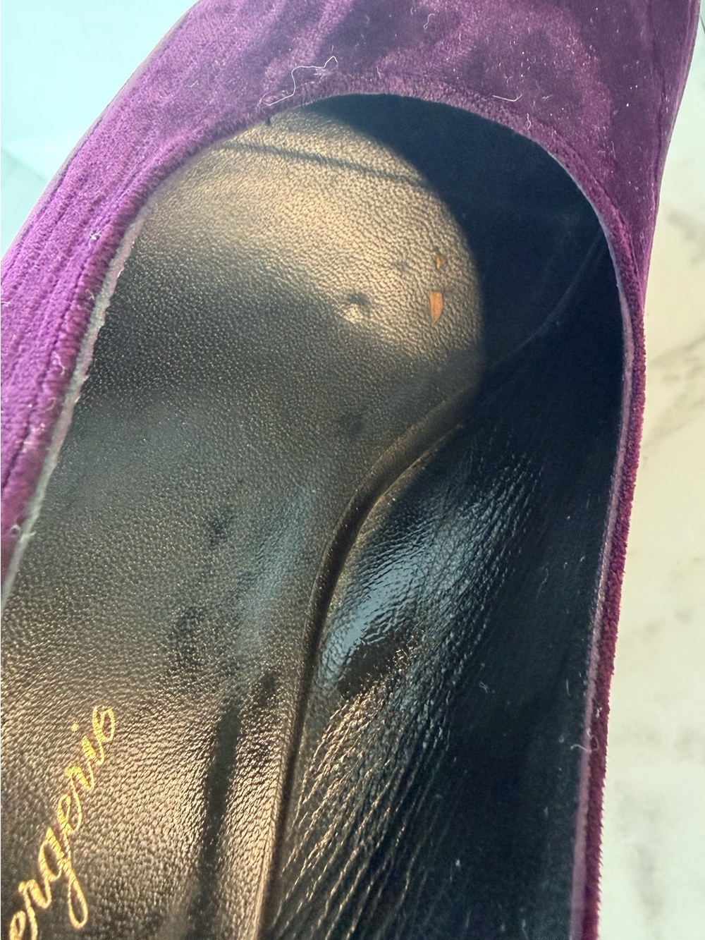 Robert Clergerie Plum Velvet Platform Wedge Slingbacks - Picture 3 of 9